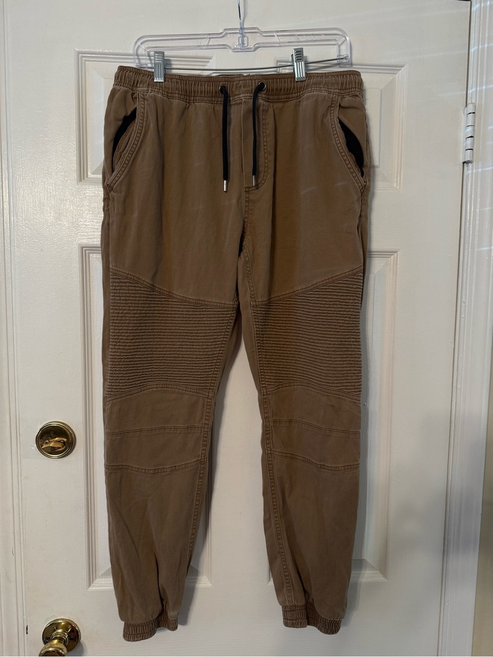Men's Tan Ribbed Knee Joggers with Drawstring Waist